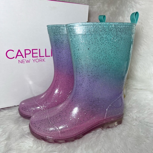 Capelli Girls Glitter Waterproof Rain Boots for Girls Sparkle Rainbow - Picture 3 of 10